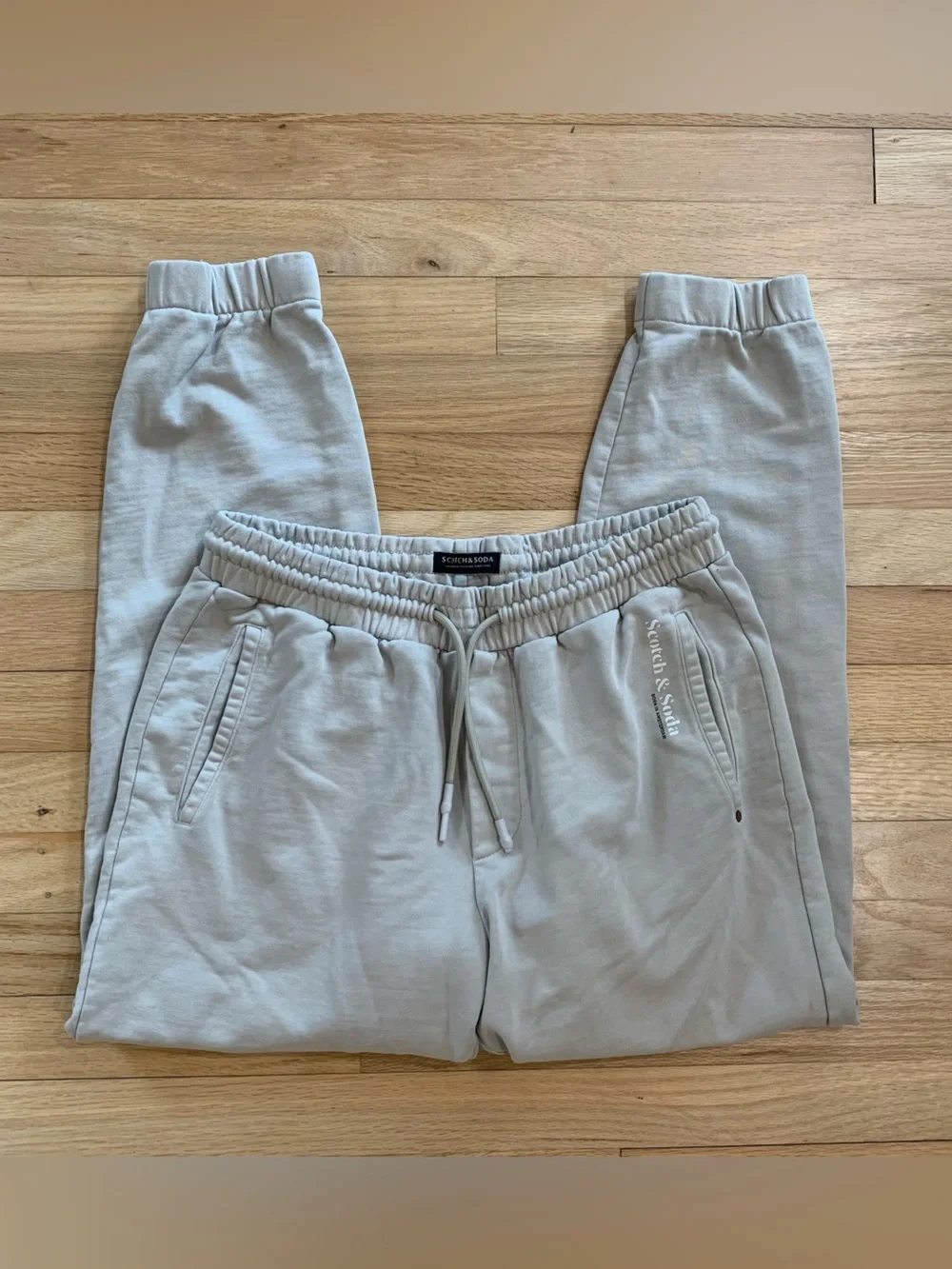 Scotch & Soda Mens Organic Cotton Joggers Beige Lounge Casual Pants Size Large - Picture 1 of 11
